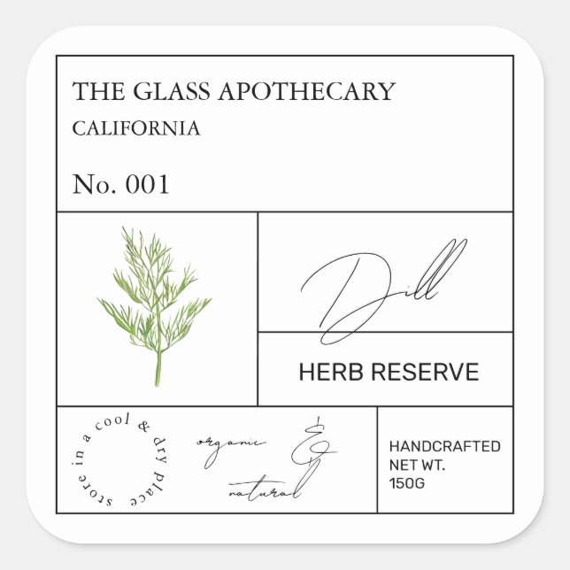 Apothecary Dill Label Fyrkantigt Klistermärke (Framsida)