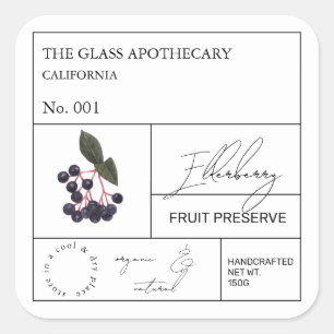 Apothecary Elderberry Label Fyrkantigt Klistermärke