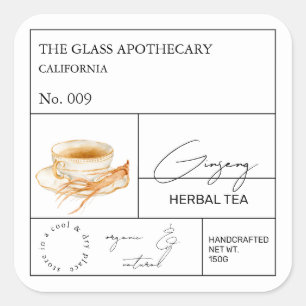Apothecary Ginseng Herbal Tea Label Fyrkantigt Klistermärke