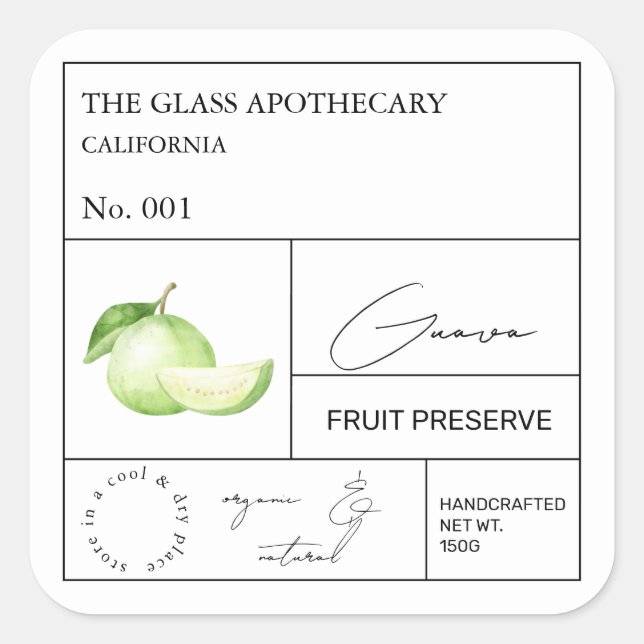 Apothecary Guava-etikett Fyrkantigt Klistermärke (Framsida)