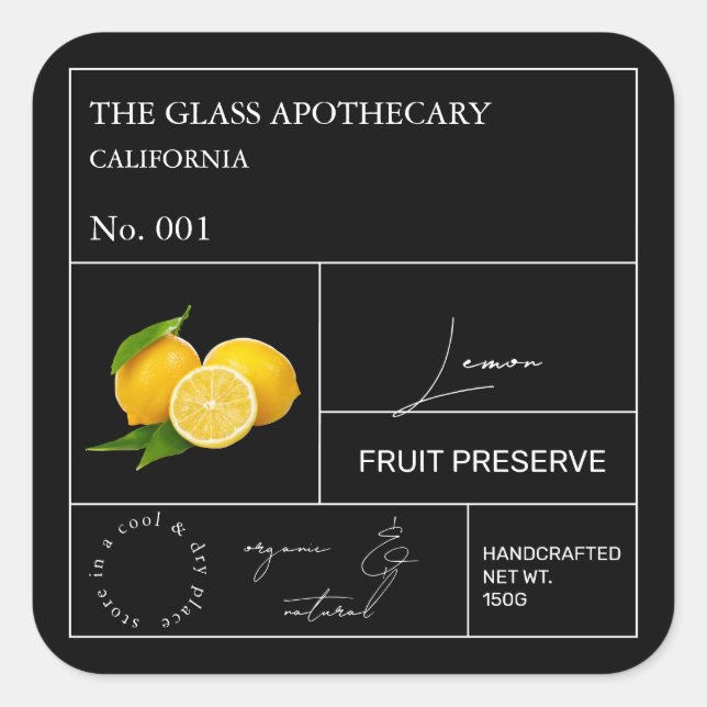 Apothecary Lemon Label Fyrkantigt Klistermärke (Framsida)