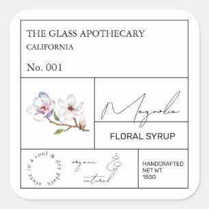 Apothecary Magnolia Label Fyrkantigt Klistermärke