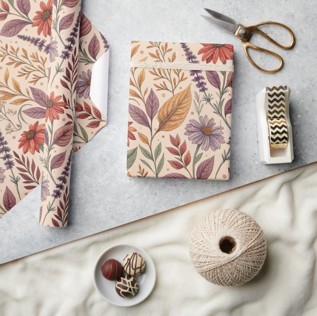 Apothecary Moody Autumn Floral Wrap Presentpapper (Hantverk)