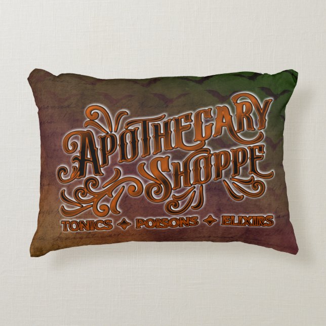 Apothecary Shoppe Halloween Gothic Sign Prydnadskudde (Framsidan)