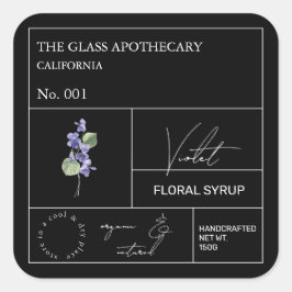 Apothecary Violet Flower-etikett Fyrkantigt Klistermärke