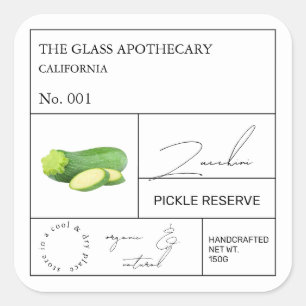 Apothecary Zucchini Label Fyrkantigt Klistermärke