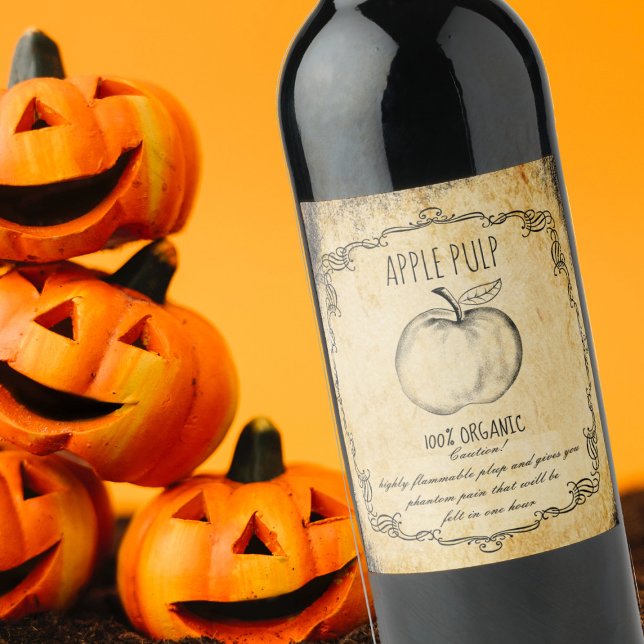Apothekär halloween vintage äppelmassa vinflaska etikett (Skapare uppladdad)