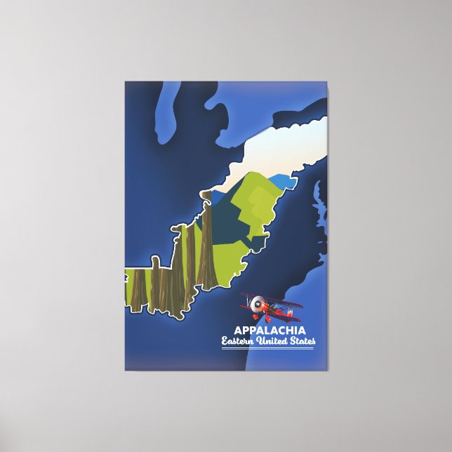 Appalachia Östra Förenade Stater resa karta Canvastryck (Framsida)