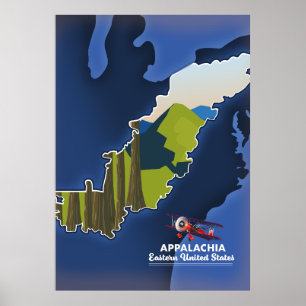 Appalachia Östra USA rese karta Poster