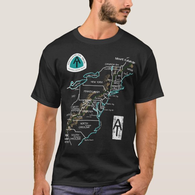 Appalachian National Scenia Trail Karta AT Karta T Shirt (Framsida)