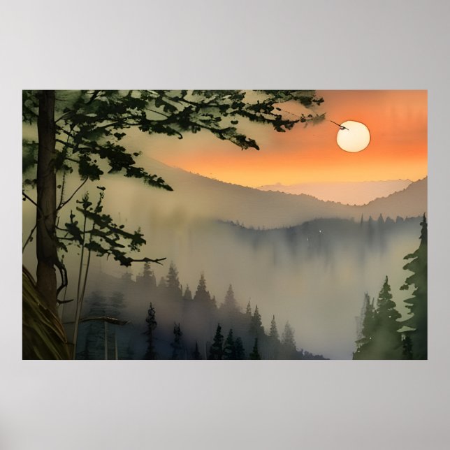 Appalachian Sunrise Watercolor Digital Art Poster (Framsidan)