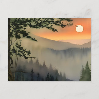 Appalachian Sunrise Watercolor Digital Art Vykort