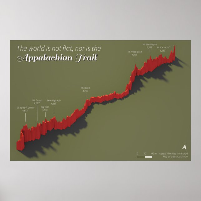 Appalachian trail-elevation karta poster (Framsidan)