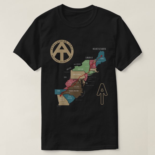 Appalachian Trail Hiking Karta  T Shirt (Design framsida)