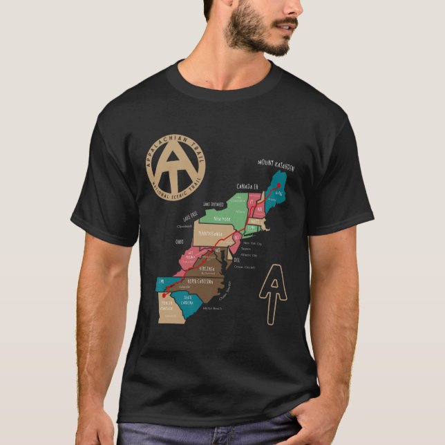 Appalachian Trail Hiking Map  T Shirt (Framsida)