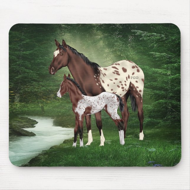 Appaloosa-hingst och föl musmatta (Framsidan)