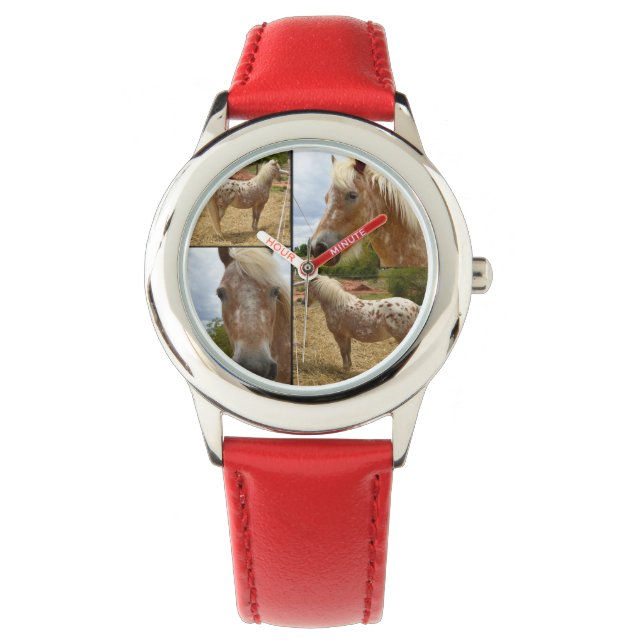 Appaloosa Horse Photo Collage, Kids Leather Watch Armbandsur (Framsida)