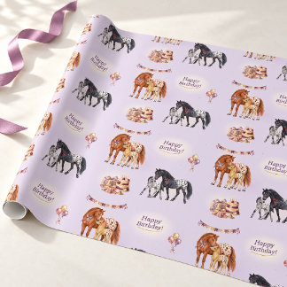 Appaloosa Sto och Föl Lilafödelsedag Presentpapper