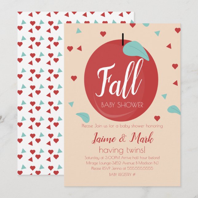 Appar Hearts Confetti Fall Baby Shower Inbjudningar (Fram/baksida)