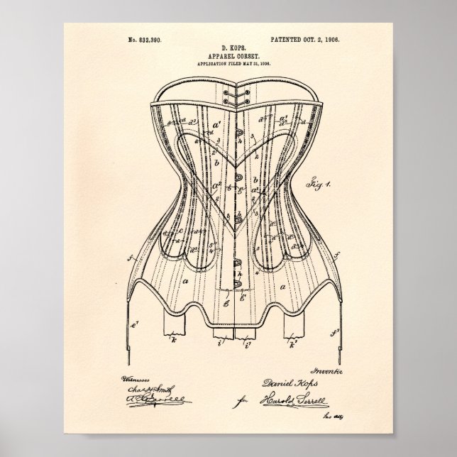 Apparel Corset 1906 Patent Art Old Peper Poster (Framsidan)