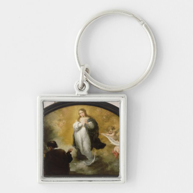 Apparitionen av oskulden, 1665 fyrkantig silverfärgad nyckelring (Framsidan)