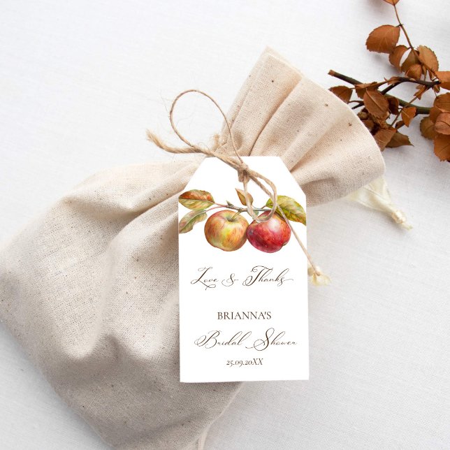 Äppel efter äppelfall, möhippa presentetikett (Appley ever after apple fall bridal shower thank you favor gift tags elegant pair of apples favors)