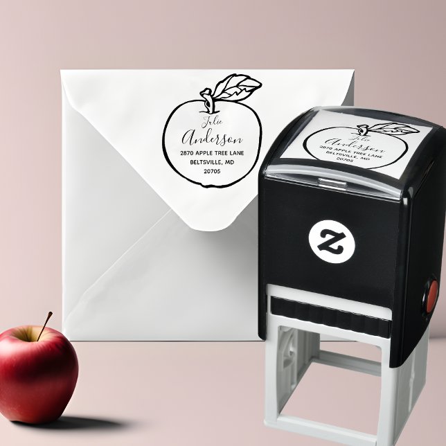 Äppel kontur Självbläckande Returadress Stämpel (🍎 Personalized Apple Stamp: A Teacher's Delight! 📚)