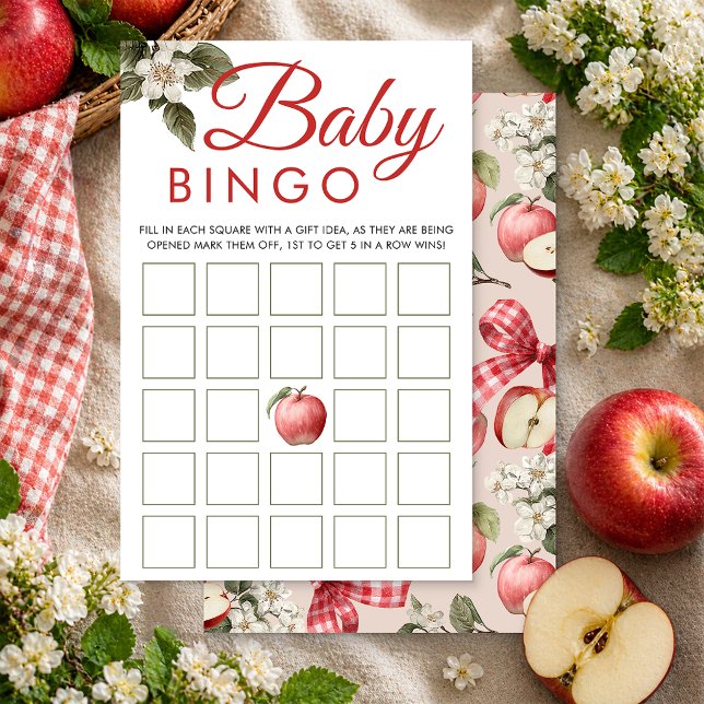 Äppel- och Gingham Baby Shower Bingo Spelkort (Baby Bingo Game Card)