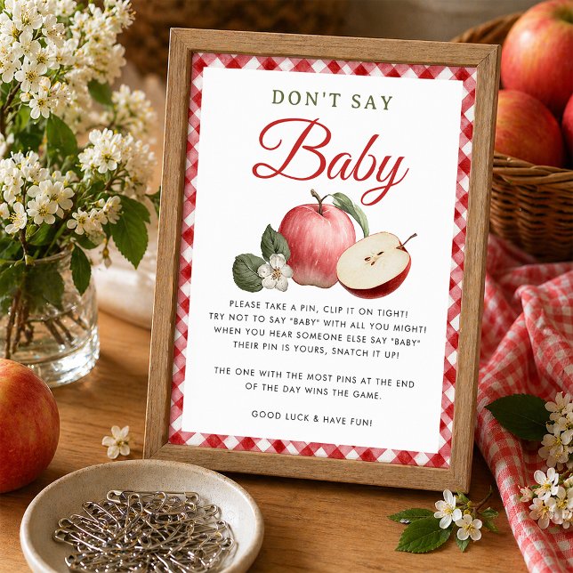 Äppel- och rutigt baby shower -spel: Säga inte bab (Don't Say Baby Sign)
