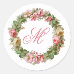 ÄppelBlommar och Ro utandning med Monogram Runt Klistermärke