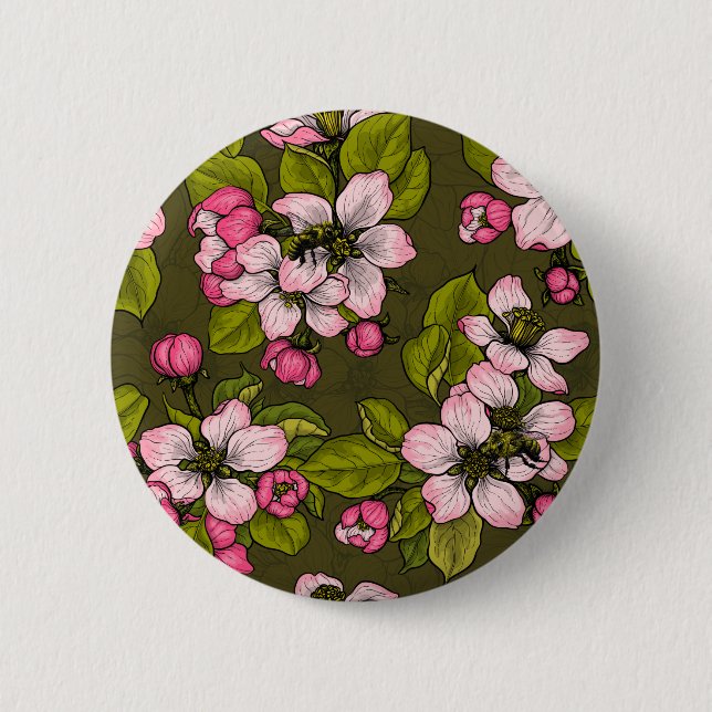 Äppelblommar på mörk grönt knapp (Framsida)