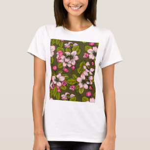 Äppelblommar på mörk grönt t shirt
