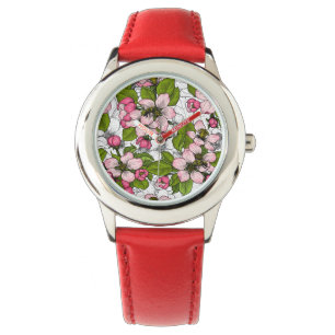 Äppelblommar på vitt armbandsur