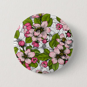 Äppelblommar på vitt knapp
