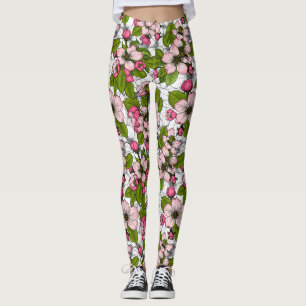 Äppelblommar på vitt leggings