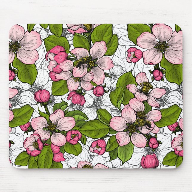 Äppelblommar på vitt musmatta (Framsidan)