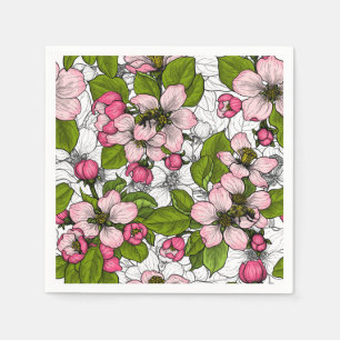 Äppelblommar på vitt pappersservett