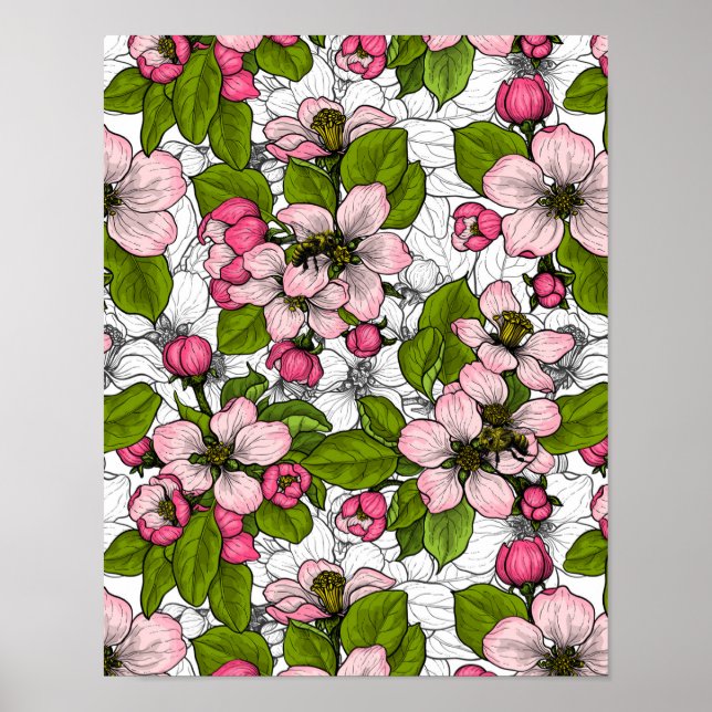 Äppelblommar på vitt poster (Framsidan)