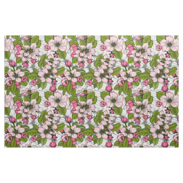 Äppelblommar på vitt tyg (Fat Quarter)