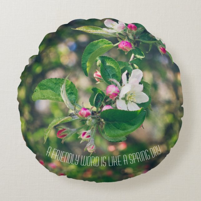 Äppelblommar Rund Kudde (Framsidan)
