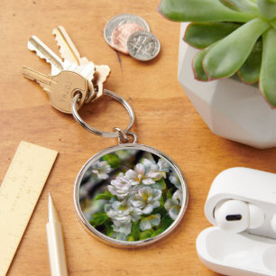 ÄppelBlommar Rund Silverfärgad Nyckelring