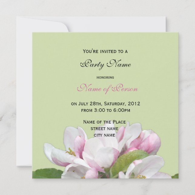 Äppelblommor, alla partikomeddelanden inbjudningar (Framsida)