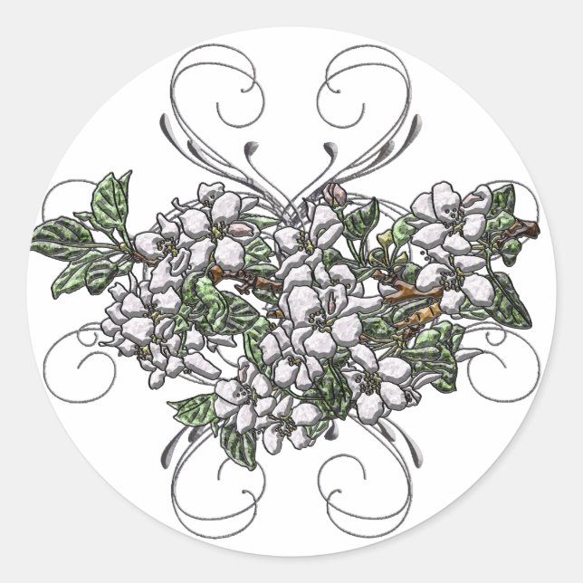Äppelblommor Runt Klistermärke (Framsida)