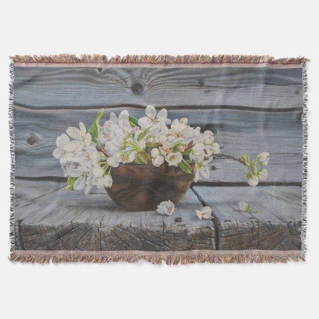 Äppelblomster Stilleben – Original Fin Konsttryck Filt (Framsidan)