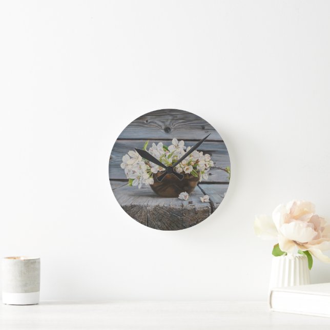 Äppelblomster Stilleben - Original Finkonsttryck Rund Klocka (Hem)