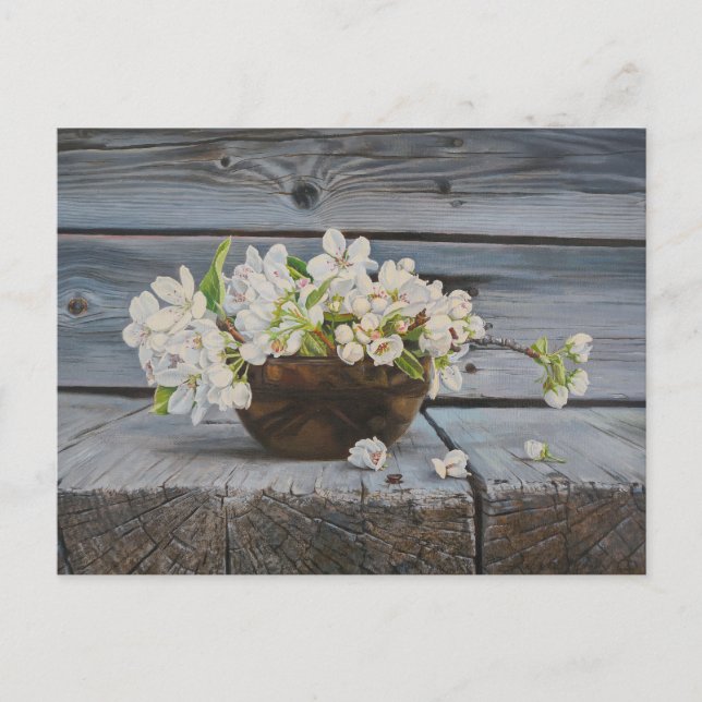 Äppelblomster Stilleben - Original Finkonsttryck Vykort (Framsida)
