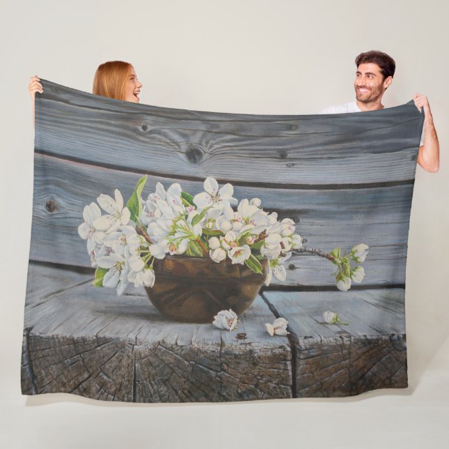 Äppelblomster Stilleben – Original Konsttryck Fleecefilt (På plats)