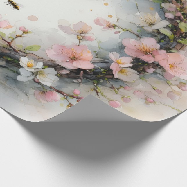 Äppelblomsterkrans Vattenfärg Presentpapper (Hörn)