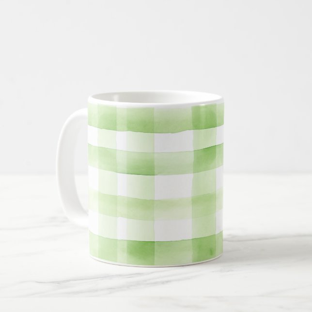 Äppelgrön Karomönstrade Ränder Kaffemugg (Framsida vänster)