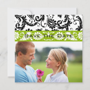 Äppelgröna Damaskvirvlar Bröllop Save the Date Spara Datumet
